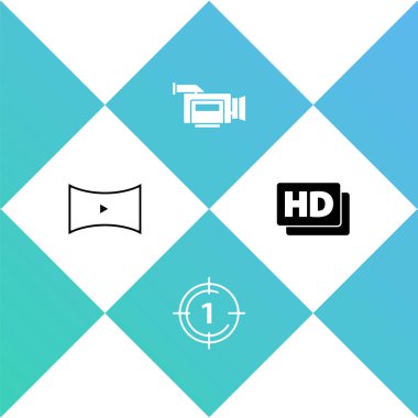 Online oyun videosu, Eski film geri sayım çerçevesi, Sinema kamerası ve Hd filmi, kaset, simge. Vektör.