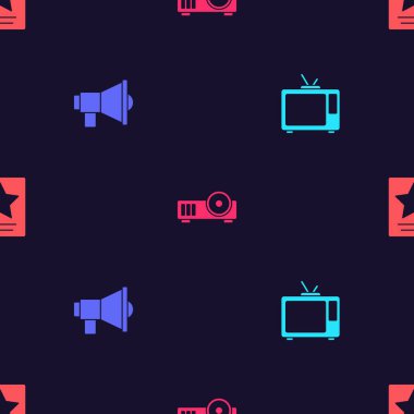 Retro TV, Megaphone, Medya Projektörü ve Hollywood Şöhret Yürüyüşü 'nü kusursuz bir şekilde ayarlayın. Vektör.