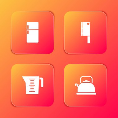 Buzdolabını, et helikopterini, ölçü kabını ve ikonlu çaydanlığı ayarla. Vektör.