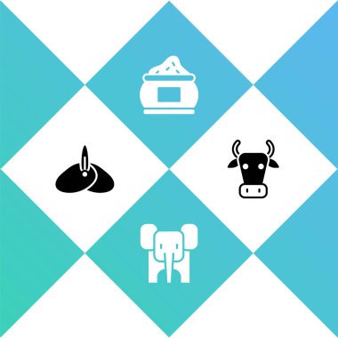 Hint başlığı türbanı, fil, baharat ve İnek simgesini ayarla. Vektör.