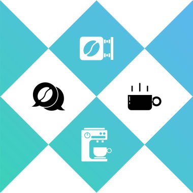 Kahve ve sohbet seti, makine, sokak tabelası kahve ve bardak ikonu. Vektör.