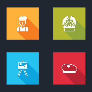 Fransız adam, Gargoyle, Easel ya da resim tahtası ve bere ikonu. Vektör.