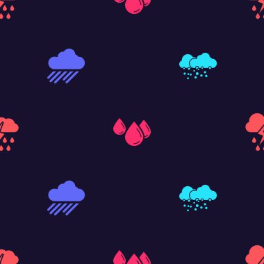 Bulut 'u kar, yağmur, su damlası ve yıldırımla donatın. Vektör.