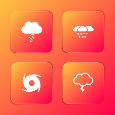 Fırtına 'yı, Bulut' u kar ve yağmurla, Kasırga 'yı ve ikonu hazırla. Vektör.