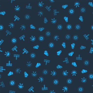 Güneş ve kar taneciklerini, termometre bulutlarını, güneşi, ultraviyole ışınları ve su termometresini düzgün bir şekilde ayarla. Vektör.