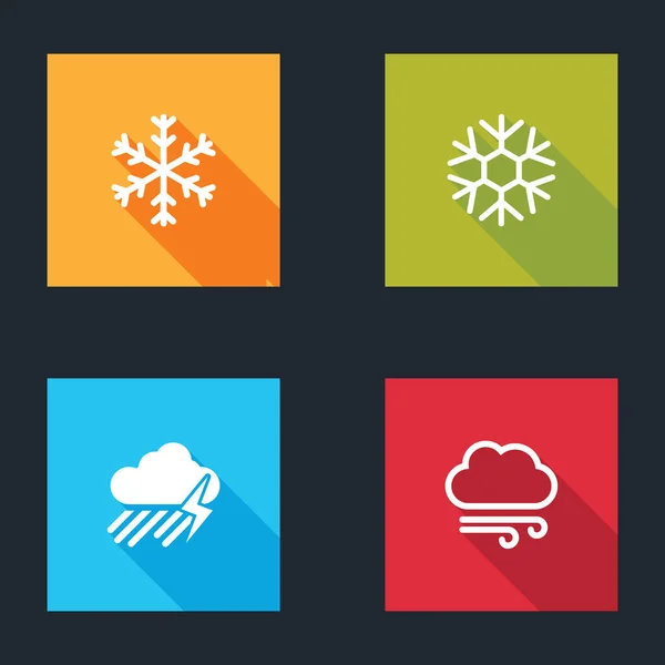 Set Snowflake Cloud Rain Lightning Windy Weather Icon Vector — Stock Vector