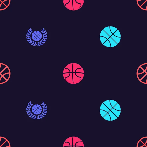 Set Basketball Ball Award Basketball Seamless Pattern Vector — Stock Vector