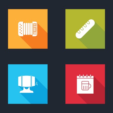 Accordion, Fransız ekmeği, ahşap fıçı rafı ve Aziz Patrick takvim ikonu. Vektör.