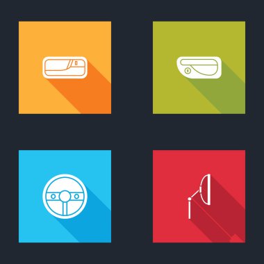 Araba kapı kolunu, direksiyonu ve silecek simgesini ayarla. Vektör.