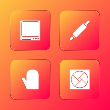 Elektronik ölçekler, merdane, fırın eldiveni ve havalandırma simgesini ayarla. Vektör.