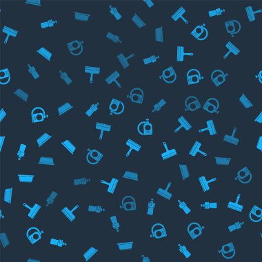 Bulaşık deterjanı şişesi, pencereler için lastik temizleyici, ve plastik leğen ve dikişsiz desen. Vektör.