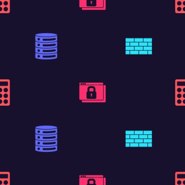 Güvenlik duvarını, güvenlik duvarını, sunucuyu, veri sunucusunu, web sunuculuğunu HTTPS, SSL ve parola korumasını kusursuz şablona ayarlayın. Vektör.