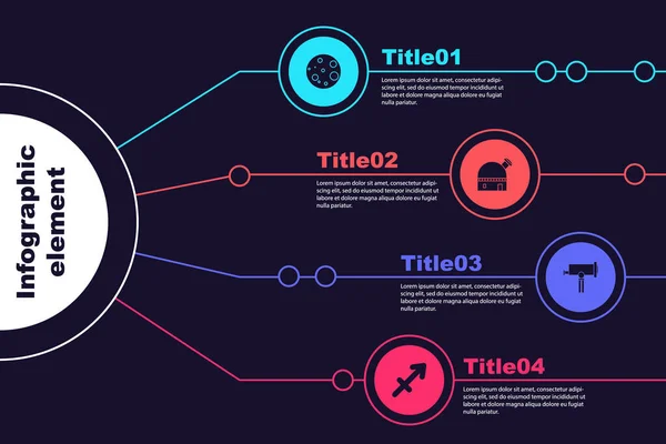 Ustaw Księżyc Obserwatorium Astronomiczne Teleskop Zodiak Strzelca Szablon Infograficzny Biznesu — Wektor stockowy