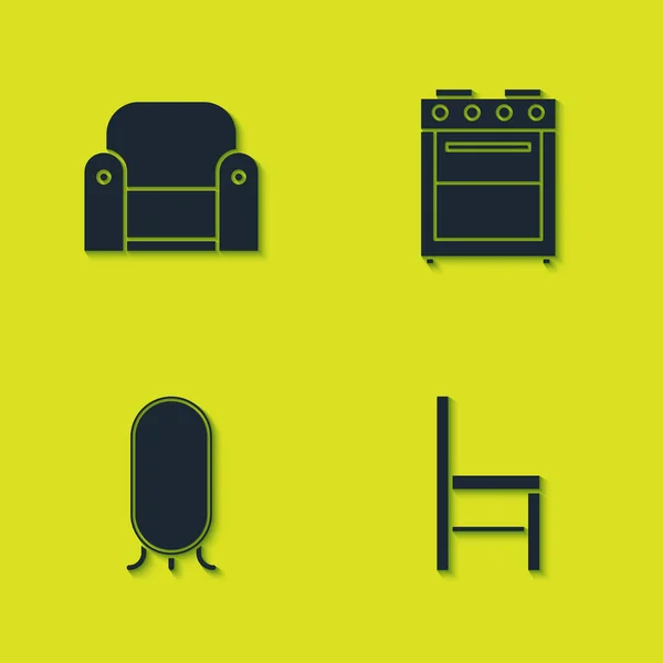 Set Sillón Silla Espejo Grande Icono Del Horno Vector — Vector de stock