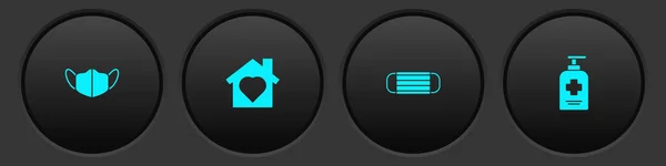 Установите Медицинскую Защитную Маску Дом Сердцем Внутри Жидкий Антибактериальный Мыльный — стоковый вектор