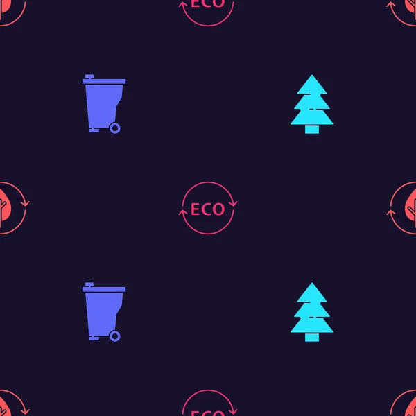 Nastavit Vánoční Stromeček Popelnice Label Pro Ekologické Zdravé Jídlo Recyklovat — Stockový vektor