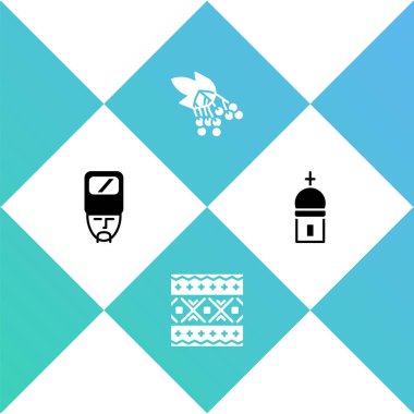 Ukrayna Kazağı, etnik düzen, viburnum ve kilise kulesi ikonu. Vektör.