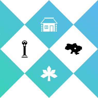 Bağımsızlık Anıtı, Kestane yaprağı, Ukrayna evi ve Ukrayna haritası ikonu. Vektör.