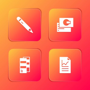 Silgi, kartvizit, Pantone ve Belge grafik simgesiyle kalem ayarla. Vektör.