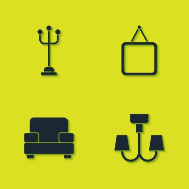 Palto standı, avize, Kol Sandalyesi ve Ayna ikonu. Vektör.