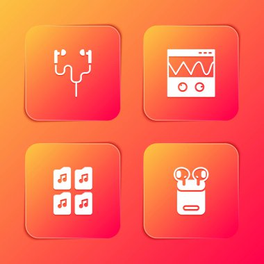 Hava kulaklıklarını, osiloskopu, müzik dosyasını ve kutu simgesini ayarla. Vektör.