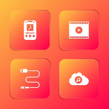 Set Music player, Online video, Audio jack ve Streaming Service simgesi. Vektör.