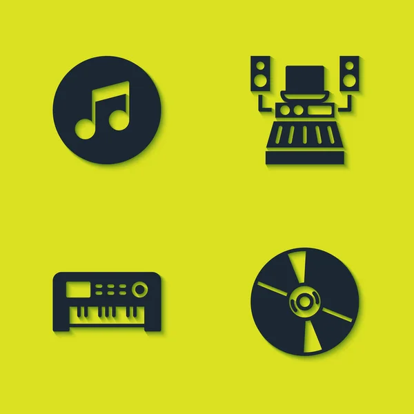 Stel Muzieknoot Toon Dvd Schijf Synthesizer Opnamestudio Pictogram Vector — Stockvector