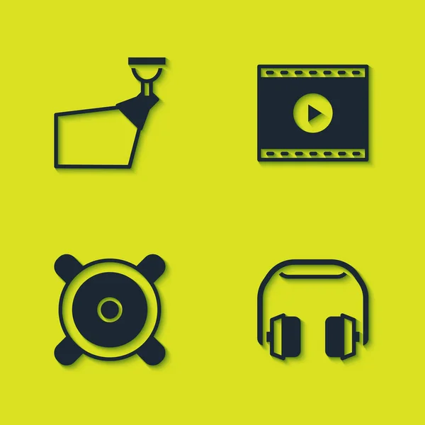 Set Movie Spotlight Hoofdtelefoon Stereo Speaker Online Play Video Icoon — Stockvector