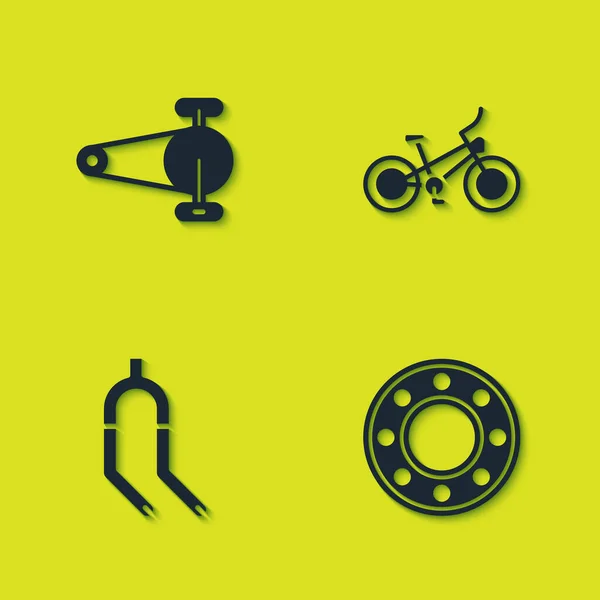 Set Chaîne Vélo Avec Engrenage Roulement Billes Fourche Icône Vecteur — Image vectorielle