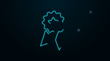 Siyah zemin üzerinde yıldız simgesi olan parlak neon çizgisi madalyası. Kazanan başarı işareti. Ödül madalyası. 4K Video hareketli grafik canlandırması