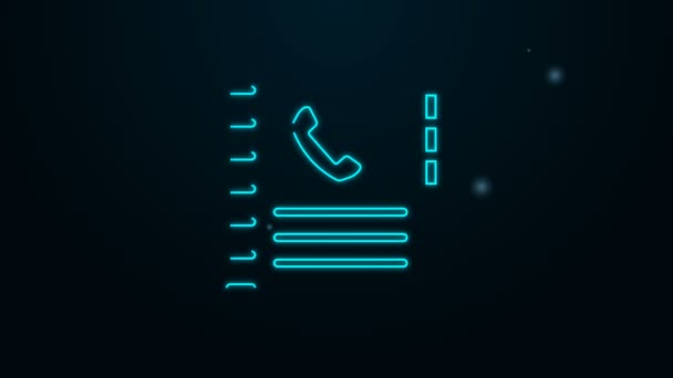 Glödande neon line Telefonbok ikon isolerad på svart bakgrund. Adressbok. Telefonkatalog. 4K Video motion grafisk animation — Stockvideo