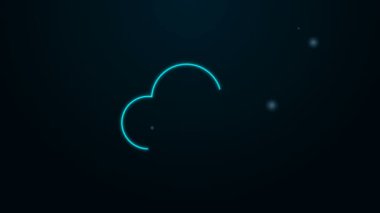 Parlayan neon çizgisi, siyah arkaplanda izole edilmiş Bulut simgesi. 4K Video hareketli grafik canlandırması