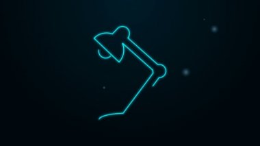 Parlayan neon çizgisi masa lambası simgesi siyah arkaplanda izole edildi. Ofis lambası. 4K Video hareketli grafik canlandırması