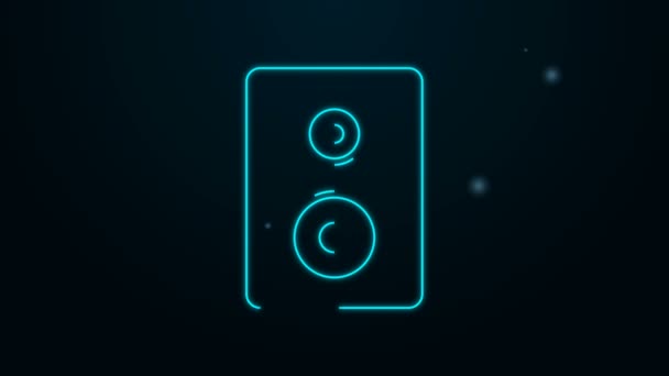 Glowing neon line Stereo speaker icon isolated on black background. Sound system speakers. Music icon. Musical column speaker bass equipment. 4K Video motion graphic animation — Stock Video