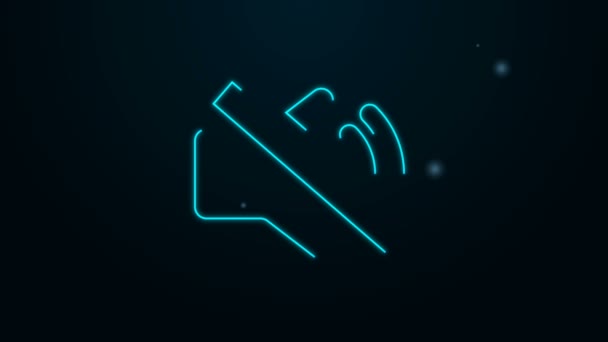 Glowing neon line Speaker mute icon isolated on black background. No sound icon. Volume Off symbol. 4K Video motion graphic animation — Stock Video
