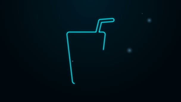 Glödande neon line Glas med vatten och rör för att dricka ikonen isolerad på svart bakgrund. Läskglas. 4K Video motion grafisk animation — Stockvideo