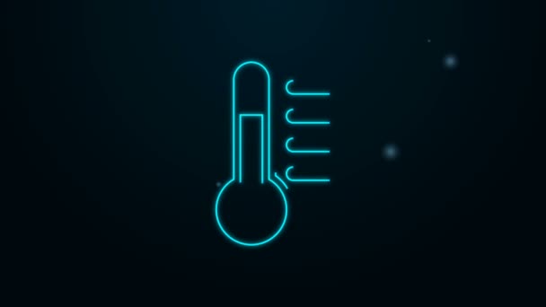Icona luminosa al neon linea Termometro isolato su sfondo nero. Animazione grafica 4K Video motion — Video Stock