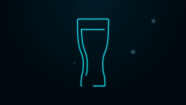 Brillante línea de neón Icono de vaso de cerveza aislado sobre fondo negro. Animación gráfica de vídeo 4K — Vídeos de Stock