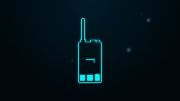 Glowing neon line Walkie talkie icon isolated on black background. Portable radio transmitter icon. Radio transceiver sign. 4K Video motion graphic animation — Stock Video