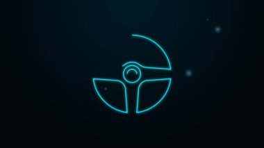 Parlayan neon çizgisi direksiyon simgesi siyah arkaplanda izole edildi. Araba tekeri ikonu. 4K Video hareketli grafik canlandırması