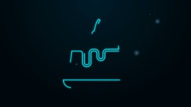 Parlak neon çizgili puding kreması ve siyah arkaplanda izole edilmiş karamel jöleli ikon. 4K Video hareketli grafik canlandırması