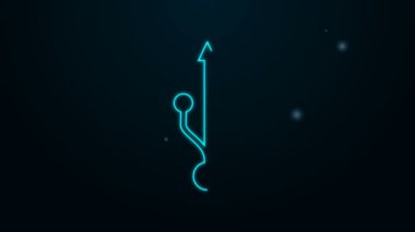 Parlayan neon hattı USB simgesi siyah arkaplanda izole edildi. 4K Video hareketli grafik canlandırması
