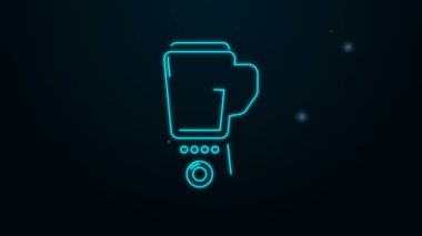 Parlayan neon hattı blender simgesi siyah arkaplanda izole edildi. Mutfak elektrikli kırıcı ve kase. Meyve suyu, kokteyl ya da meyve suyu. 4K Video hareketli grafik canlandırması