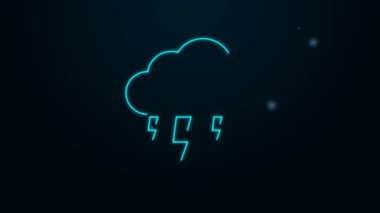 Parlayan neon hattı Storm simgesi siyah arkaplanda izole edildi. Bulut ve şimşek işareti. Fırtınanın hava durumu ikonu. 4K Video hareketli grafik canlandırması