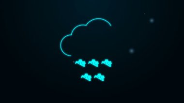 Siyah zemin üzerinde kar simgesi olan parlak neon çizgisi. Kar taneli bulut. Tek hava ikonu. Kar tabelası. 4K Video hareketli grafik canlandırması