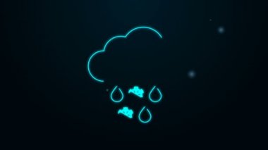 Siyah zemin üzerinde kar ve yağmur ikonu olan parlak neon çizgisi. Hava durumu simgesi. 4K Video hareketli grafik canlandırması