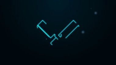 Parlayan neon hattı siyah arka planda izole edilmiş et helikopter simgesini geçti. Et için mutfak bıçağı. Kasap bıçağı. 4K Video hareketli grafik canlandırması