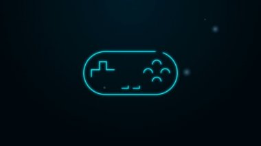 Parlayan neon hattı Gamepad simgesi siyah arkaplanda izole edildi. Oyun kontrolörü. 4K Video hareketli grafik canlandırması