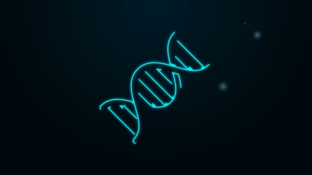 Illumina l'icona del simbolo del DNA della linea neon isolato su sfondo nero. Animazione grafica 4K Video motion — Video Stock