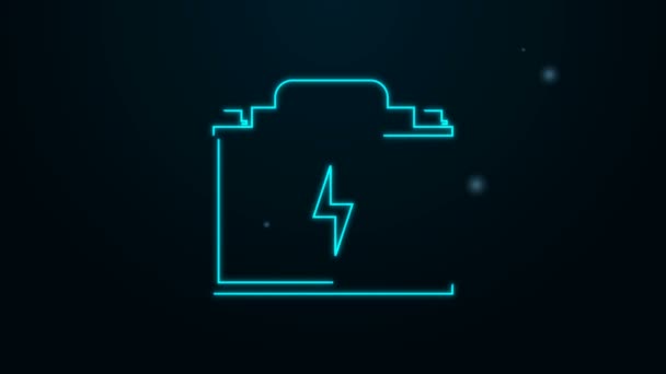 Leuchtende Leuchtschrift Autobatterie-Symbol isoliert auf schwarzem Hintergrund. Akkubatterie Energie und Elektrizität. Blitzschlag. 4K Video Motion Grafik Animation — Stockvideo